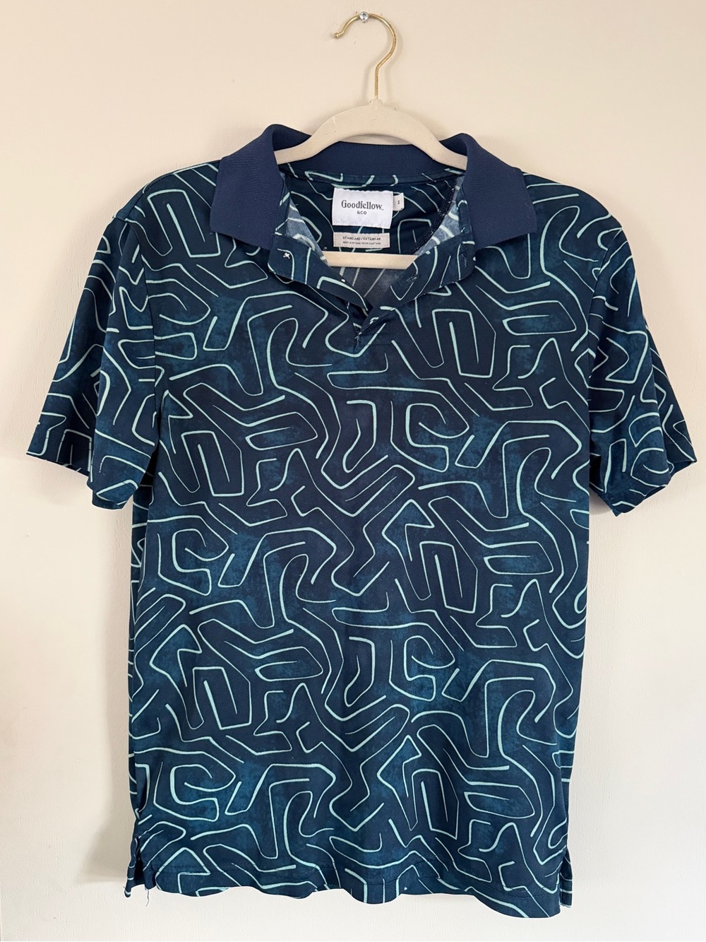 Goodfellow & Co Navy Polo with Teal Linear Pattern